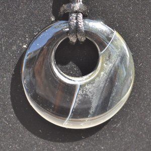 polished natural striped agate pendant on black satin cord necklace (2160)